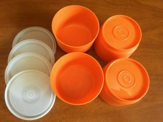 Set Of 4 Vintage Orange Tupperware Snack Cups With Lids Old Stock