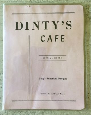 Vintage 50’s - 60’s Dinty’s Cafe Menu From Biggs Junction Oregon