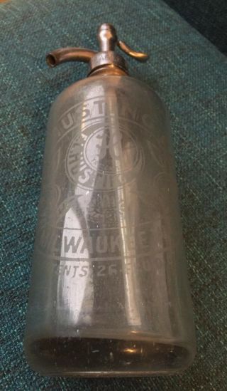 E.  L.  Husting Milwaukee Seltzer Bottle Soda Siphon Antique Eagle Soft Drinks