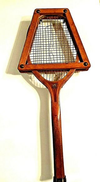 Antique D&m Wood Tennis Racquet With Press - Hunting Dog Decal - Draper Maynard