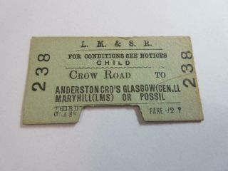 1955 Lm & Sr (scotland) Railway Ticket - Crow Road To Anderston - Child 3rd Clss