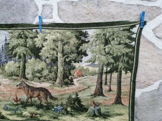 Vintage tapestry wall carpet Gobelin JACQUARD Little Red riding hood and wolf 3