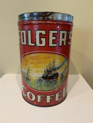 Vintage Folgers Coffee Can Golden Gate Folger`s 2 1/2 Pound Empty Tin