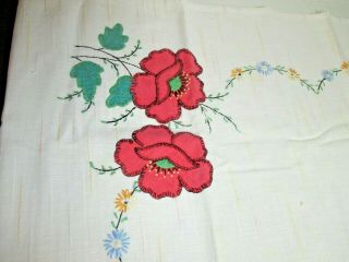 Vintage Tea Bridge Tablecloth Handmade Embroidered Applique Floral 33 " X39 "