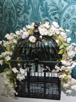Large Wedding Bird Cage Card Box/holder (white Flowers) - Opens - Antique Look