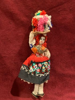Vintage 11 " Handmade 1950s Gypsy Yarn Doll