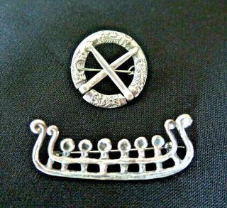 2 Antique Ornate Broochs Pendant Sterling Silver Jewelry Norway Viking