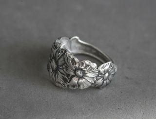 Spoon Ring Sterling Silver Art Nouveau Flower Size 11 1/2 Poppy Flower Antique