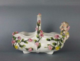 Antique Dresden Porcelain Figural Floral With Cupid Vase Sitzendorf C1887 - 1900
