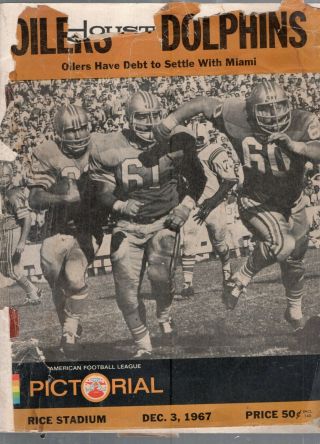 December 3 1967 Afl Football Program Houston Oilers Vs Miami Dolphins - Pictorial