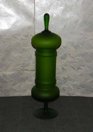 Antique Satin Green Empoli Blown Glass Apothecary Jar Candy Store Canister