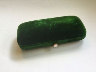 Antique Vintage Green Velvet Jewelry Presentation Box Mother Of Pearl Button