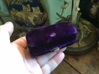 Antique Vintage Dark Purple Velvet Jewelry Presentation Box Silver Push Button