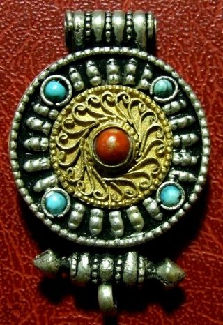 Antique Vintage Far Eastern Fibula Pendant Silver With Stones To Identify