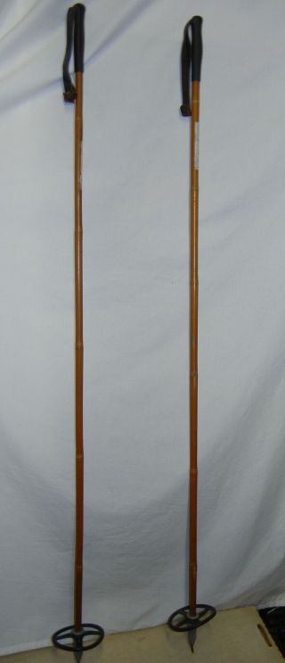 Norway Bamboo Cross Country Ski Poles 52.  5 " 133 Cm Vintage W Leather Straps
