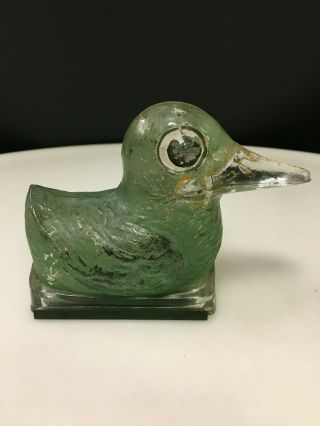 Antique C.  1900s Ugly Duckling Glass Candy Container Green Paint Version