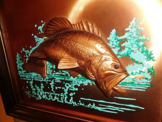 VINTAGE JOHN LOUW 3D COPPER ART BASS FISH NAUTICAL FRAMED PAINTING SCULPTURE 2