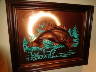 VINTAGE JOHN LOUW 3D COPPER ART BASS FISH NAUTICAL FRAMED PAINTING SCULPTURE 3