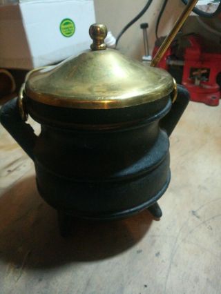 Vintage Cast Iron & Brass Fire Starter Pot W/pumice Wand