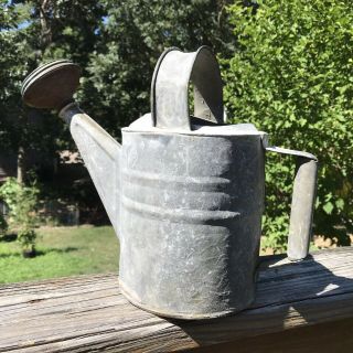 Vintage Galvanized Steel Watering Can With Sprinkler Head Spout 1 Gallon