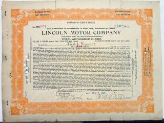 1921 Lincoln Motor Co Stock Certificate Tdo 6874 Notarized Memorabilia