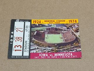 October 19 1974 Iowa Hawkeyes At Minnesota Gophers Football Ticket Stub