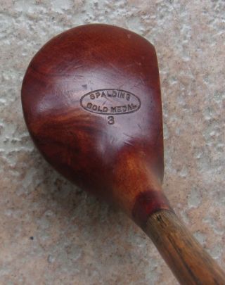 Antique Vintage Spalding Gold Medal Lefty Hickory Wood Shaft Golf Club Brassie
