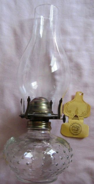 Vintage Lamplight Farms Clear Glass Hurricane Oil Lamp Hobnail Base Globe Brass