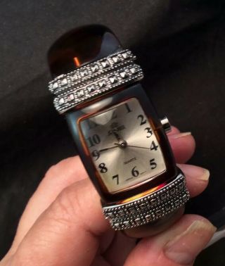 Vintage Ladies Jean Paul Faux Tortoise Shell Cuff Bracelet Quartz Watch