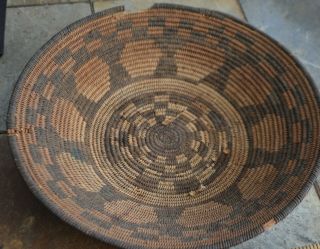 Antique Native American Pima Indian Hand Woven Low Bowl / Basket With Decoration