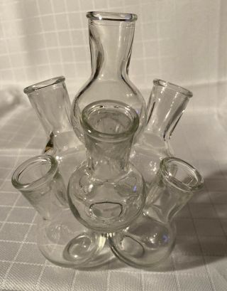 Vintage Clear Glass 7 Bud Vase Cluster Flower Frog Floral Arranger 2