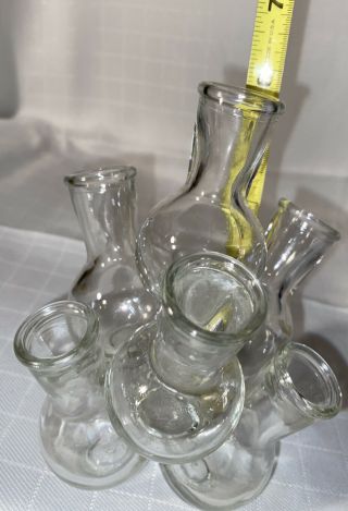 Vintage Clear Glass 7 Bud Vase Cluster Flower Frog Floral Arranger 3