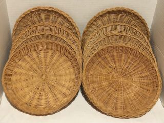 8 Vintage Wicker Rattan Round Picnic Paper Plate Holders Natural Color 9 3/4 "