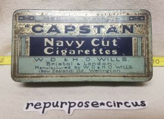 Vintage Capstan Navy Cut Cigarettes Tin W.  D.  &h.  O.  Wills Wellington,  Zealand