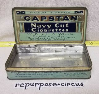 Vintage CAPSTAN Navy Cut Cigarettes Tin W.  D.  &H.  O.  WILLS Wellington,  ZEALAND 2