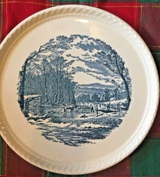Vintage Royal China Co Currier & Ives Blue & White Cake Plate,  10 1/2 " Diameter