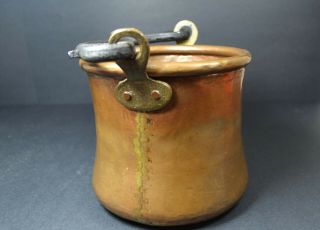 Vtg Antique Copper Pot BUCKET Wrought Iron Bail Handle Dovetailing Hammered 2