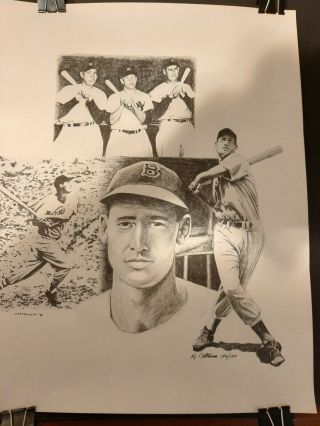 Ted Williams Sketch Print Signed And Numbered By Artist Approx.  15 " X18 "