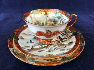 Good Antique Noritake Porcelain Hand Painted Cup,  Saucer And Plate.  C1900.