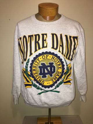 Vintage Nutmeg Mills University Of Notre Dame Ncaa Gray Sweater Medium Made Usa