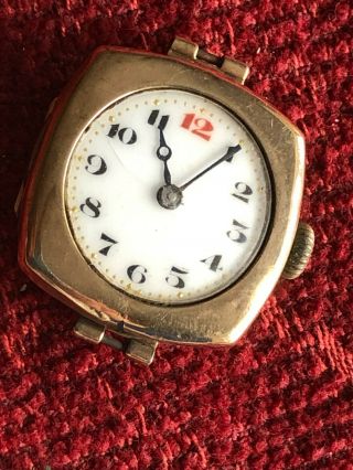 9ct Gold Cased 15 Jewel Swiss Movement Antique Or Vintage Watch Old And