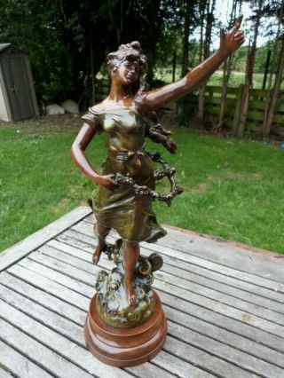 Stunning Antique Art Nouveau French Spelter Figurine Of Woman Signed Moreau A/f.