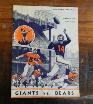 1956 York Giants Vs Chicago Bears Nfl Football Program Yankee Stadium Blanda