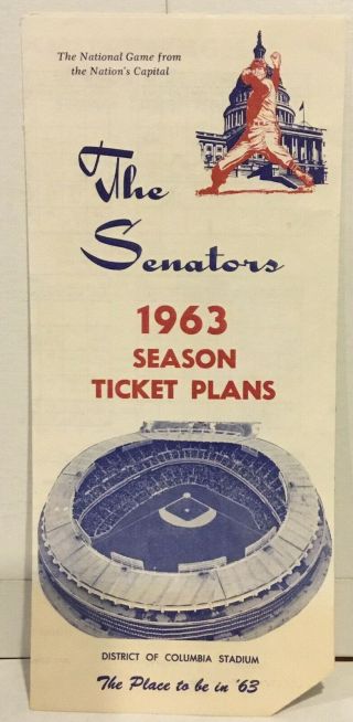 Vintage 1963 Washington Senators Ticket Plan Booklet W/ Schedule