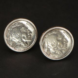 Vtg Sterling Silver - 1936 Buffalo Nickel Indian Head Coin Cufflinks - 18.  5g