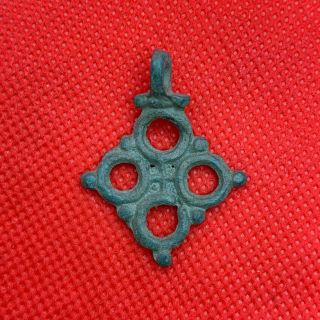 Ancient Bronze Rare Cross Pendant Viking Period 9 - 12 Ad Kievan Rus