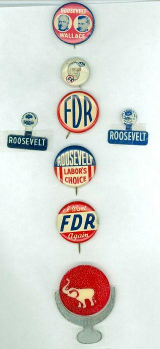 5 Vintage 1936 - 1944 President Franklin D.  Roosevelt Pinback Buttons
