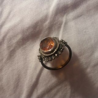 Rare Ornate Antique Victorian Silver Childs Ring With Citrine Stone Perfect C