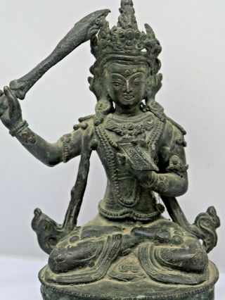 Old Bronze Tibetan / Chinese Seated God Figure Unusual Example Rare