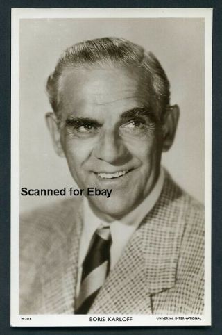 Boris Karloff Horror Film Star Actor 1940s Picturegoer Antique Photo Postcard 1